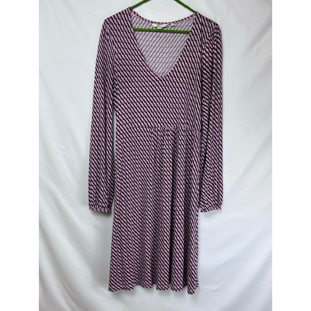 Boden Women's Size 8 Pink/Purple V-Neck Long Sleeve A-Line Dress